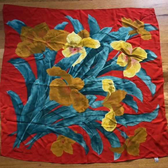 VTG Christian Fischbacher Signature Silk Scarf Stunning Iris Floral Pattern - Picture 10 of 15